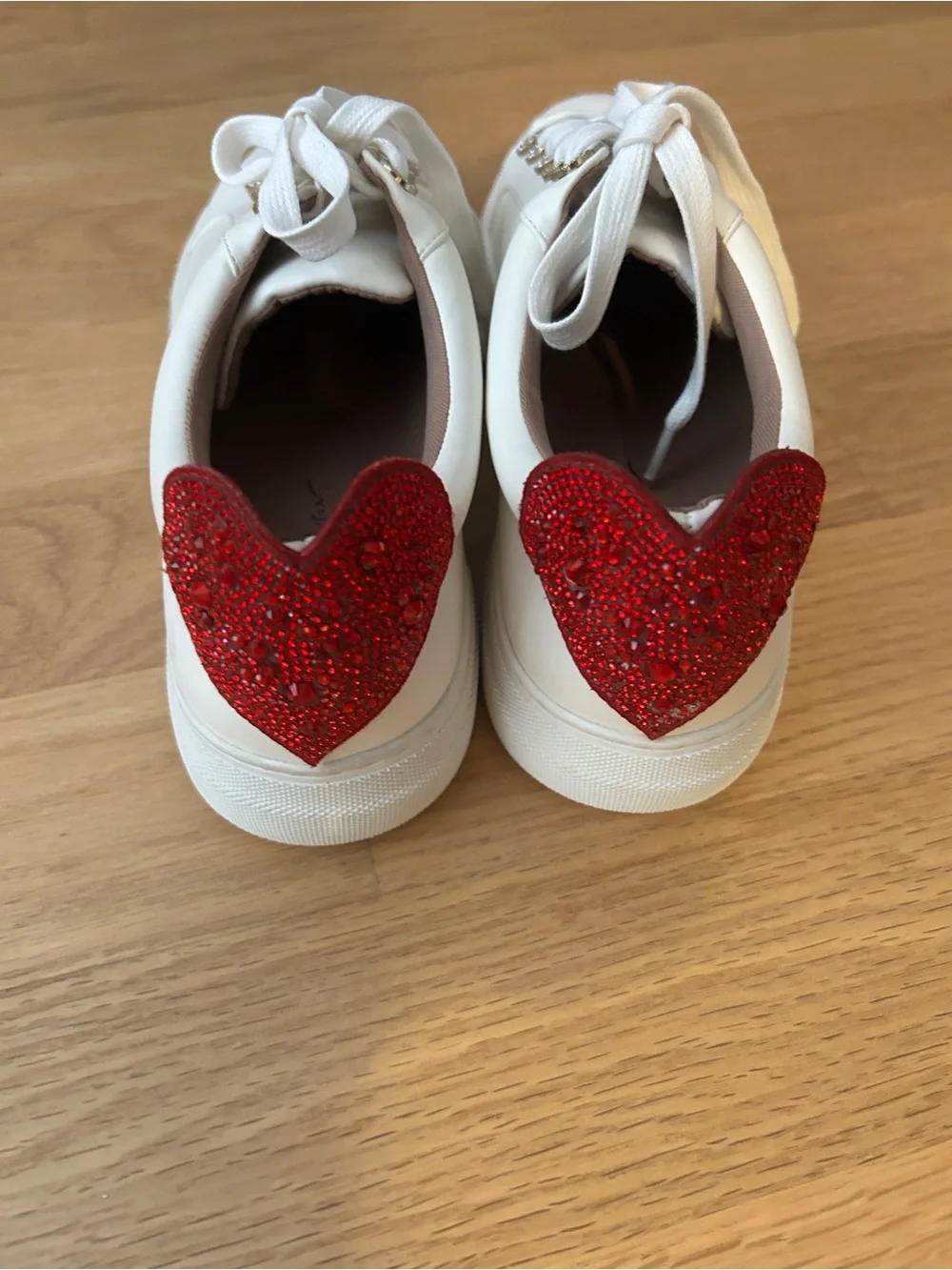 Betsey Johnson White Sneakers with Red Heart Accent
